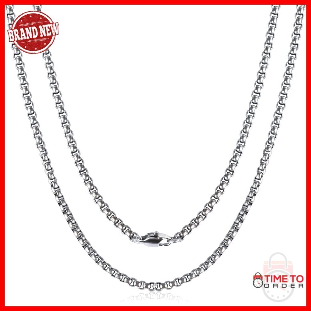 Solid Titanium Rolo Box Chain Necklace 3mm 23.62 Inches